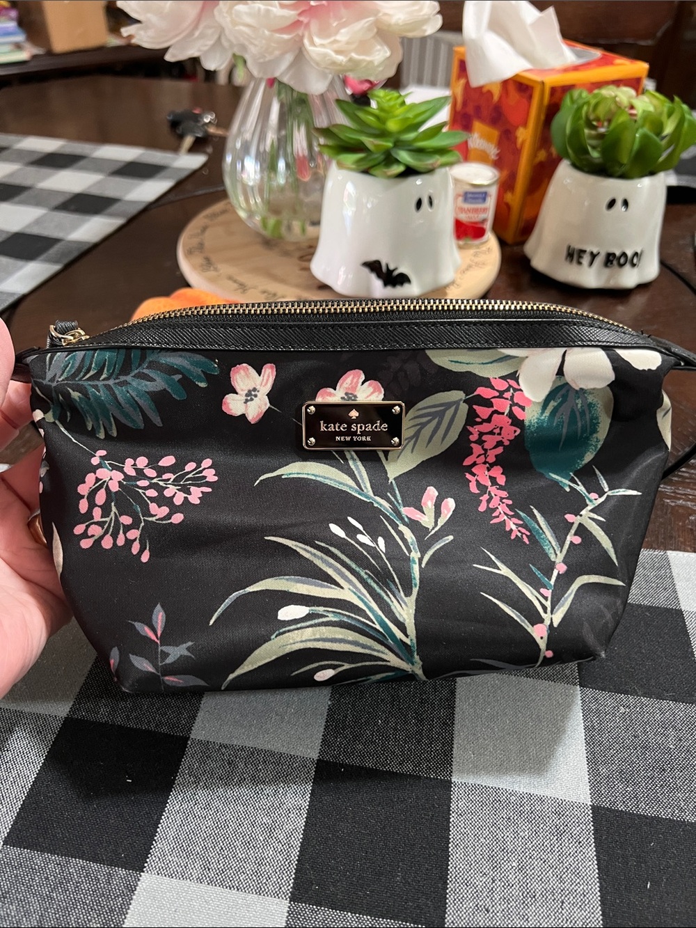 kate spade Black Floral Print Cosmetic Pouch